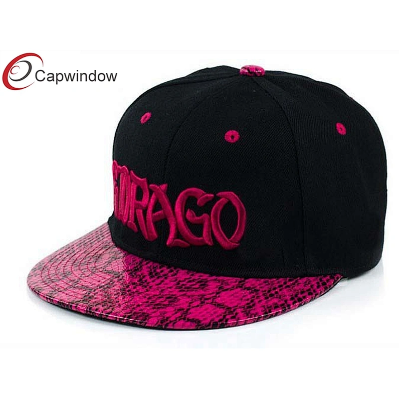 3D Embroidery Logo Hip Hop Baseball Caps With Snake Skin Leather Beak