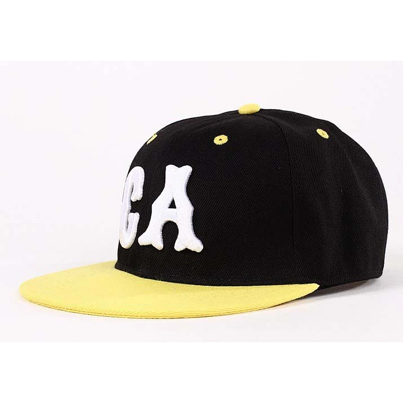 GA 3D Embroidery Snapback Baseball Cap With Yellow Peak