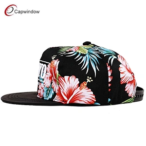 Allover Red Flower Printing Snapback Baseball Cap with 3D Embroidery