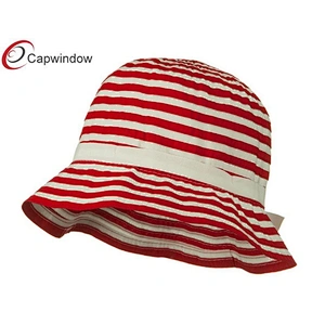 Red Sewn Braid Woman's Bucket Hat with Stripe