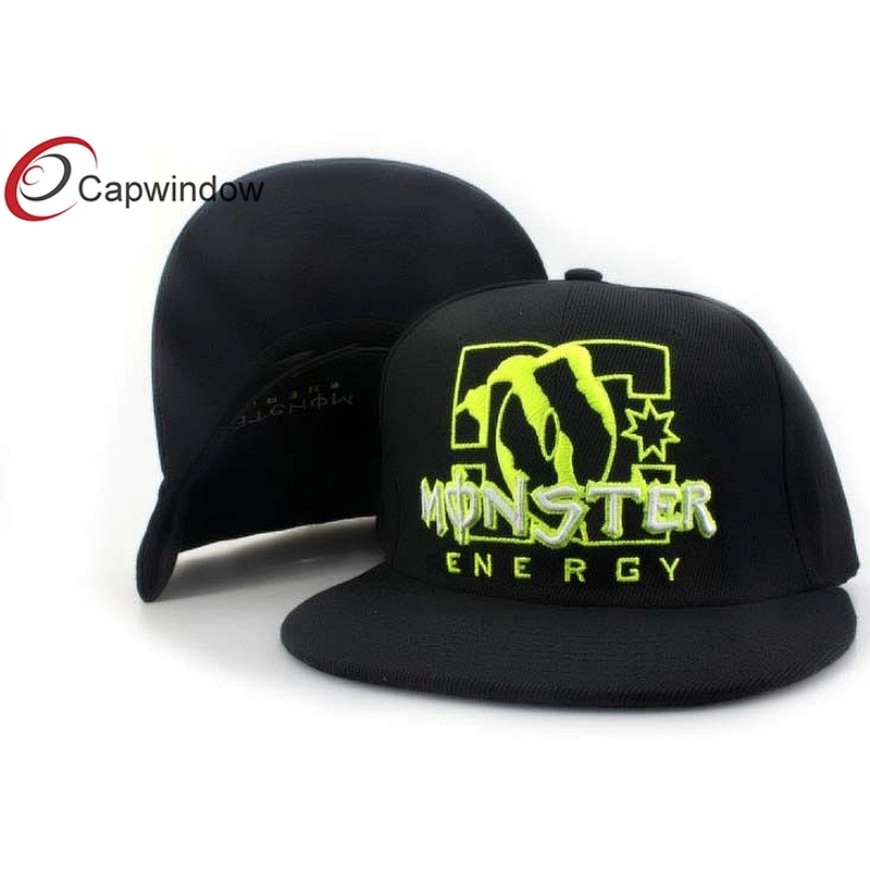 Black Solid Color Fabric Custom Strapback Hats With 3D Embroidery