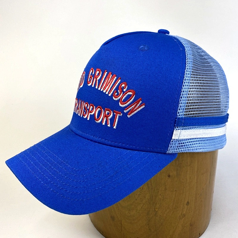 Wholesale Structured Cotton Mesh Custom Embroidered Stripes Trucker Snapback Cap Hat