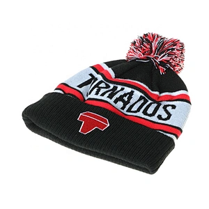 Custom Embroidered Jacquard Knitted Beanie Hat With Pompom