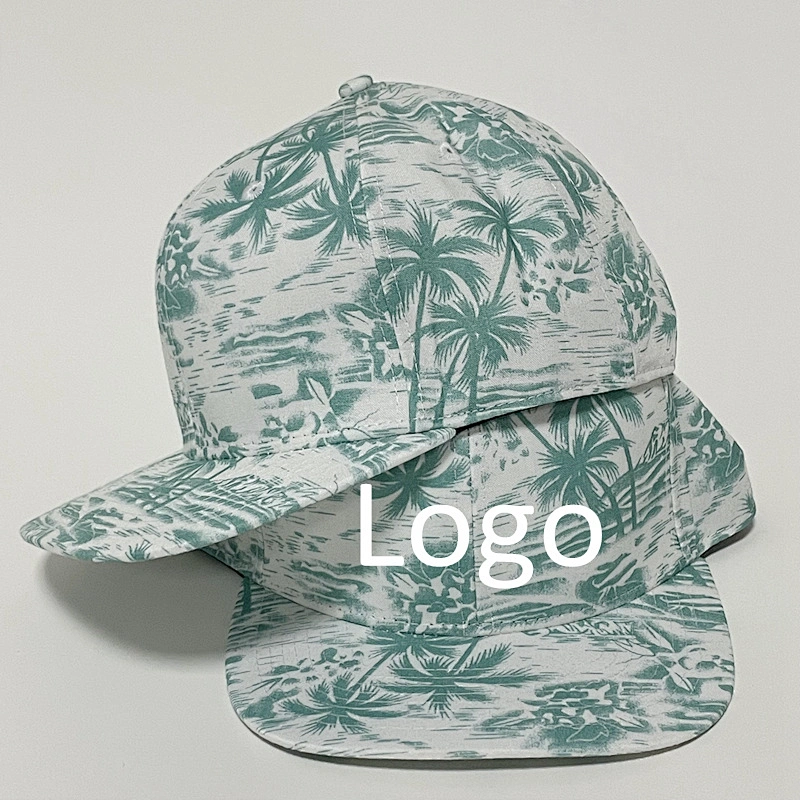 Custom Design Wholesale Flat Bill Tropical Floral Snapback Hats Sports Embroidery Logo Caps with Hawaiian Printing Pattern