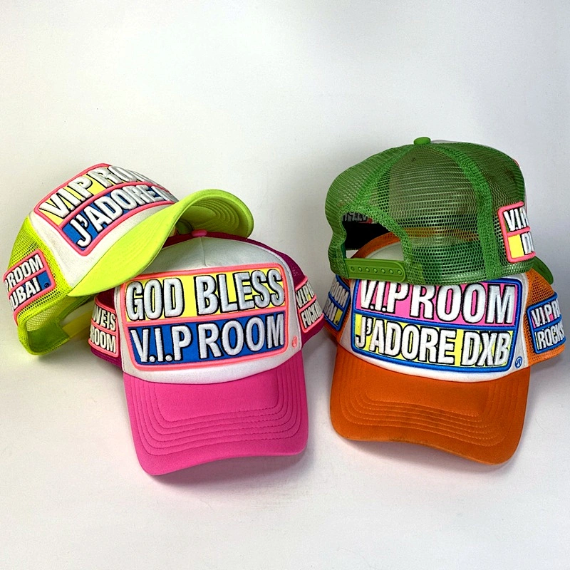 Fashion Quantity 3D Puff Reflective Embroidery Glow in the Dark Designer Trucker Mesh Cap Hat for Club