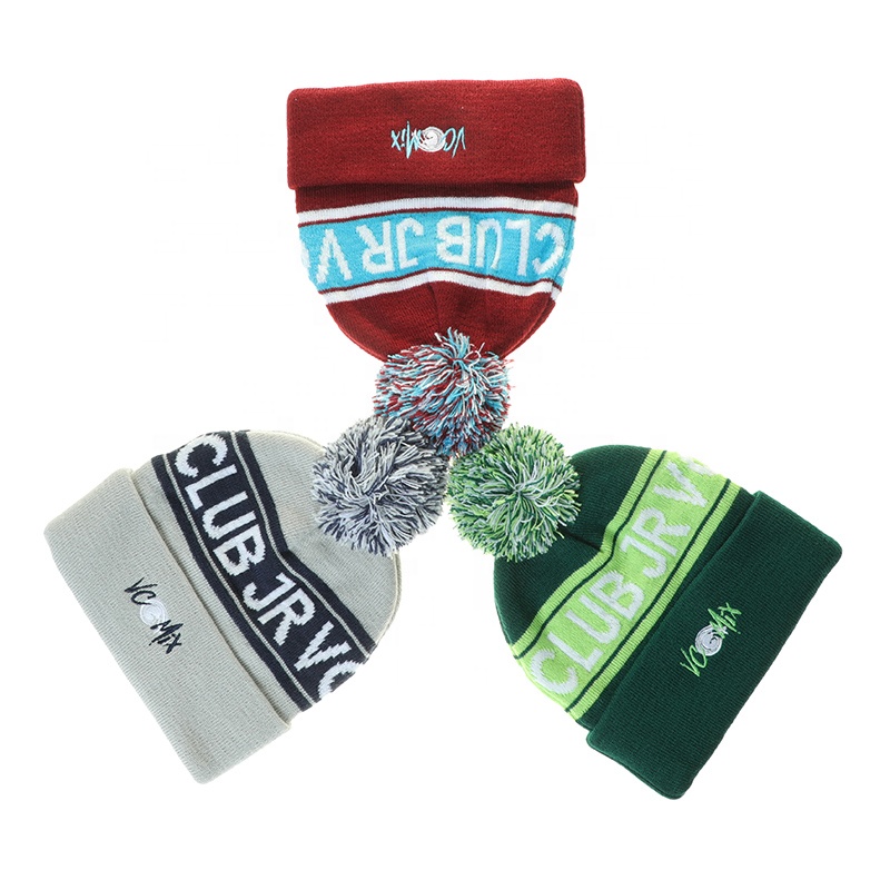 Wholesale 100% Acrylic Beanie Hat With Embroidered Logo And Pompom