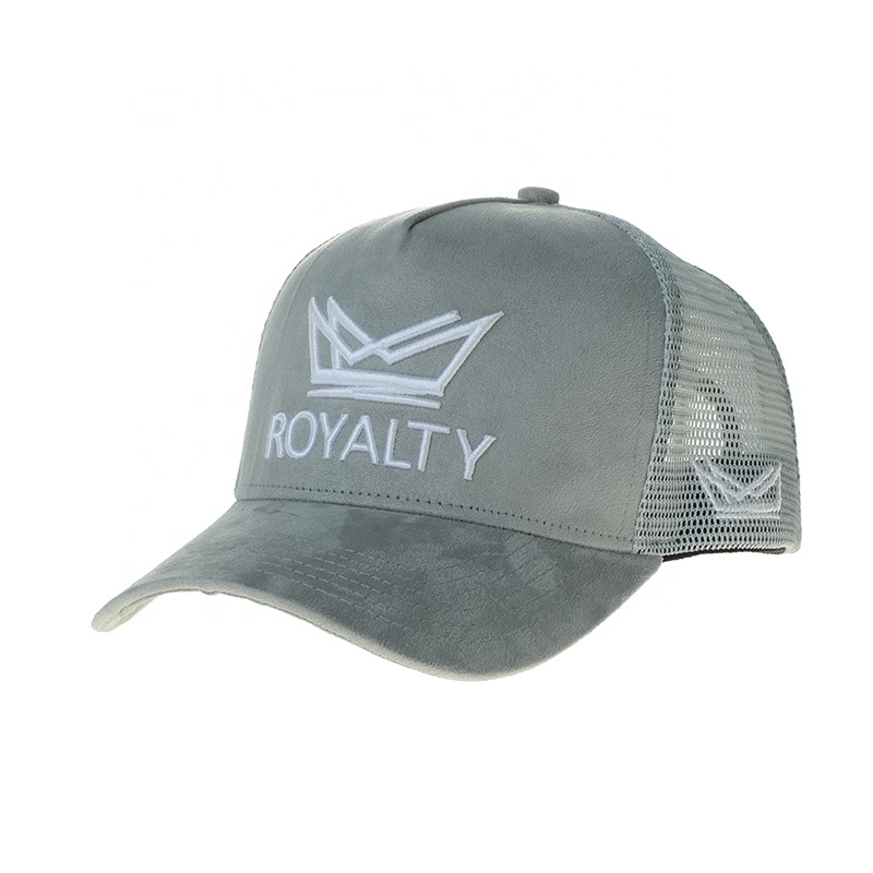 2021 Wholesale Customized Embroidery Suede Velvet Velour 5 Panel Snap Back Trucker Mesh Hat Sports Caps