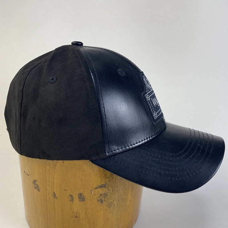 New Fashion Custom 6 Panel PU Leather Hat Suede Baseball Cap for Men and Adults