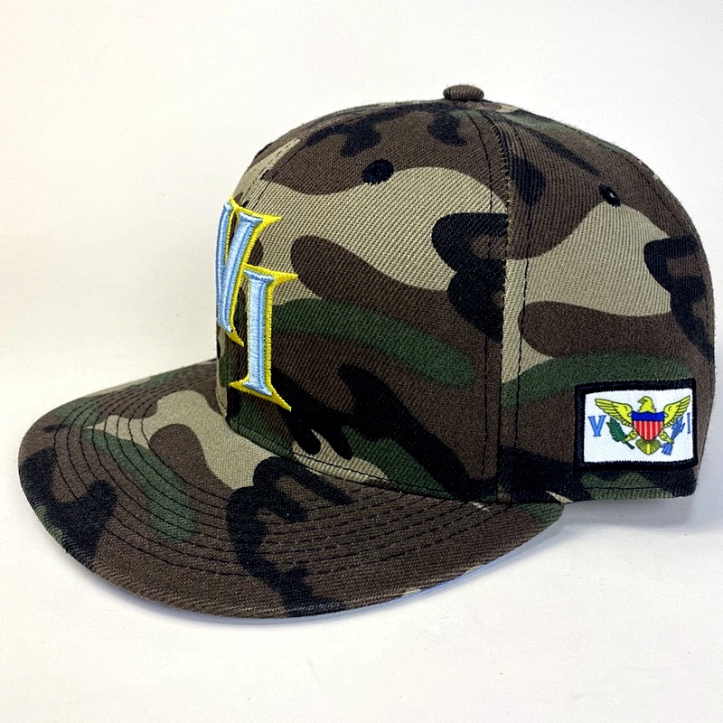 Custom Camo 3D Embroidery Wholesale Promotional Snapback Flat Brim Camouflage Sport Cap