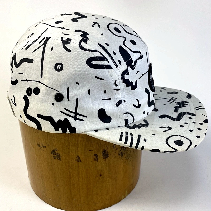 Hot Selling 5 Panel Flat Brim 100% Cotton Polyester Allover Printing Camper Cap  Outdoor Camper Hat Snapback Flat Brim Cap