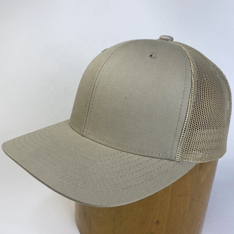 Custom High Quality Men Polyester Cap 6 Panel Plain Structured Slightly Curved Brim Mesh Snapback Trucker Hat