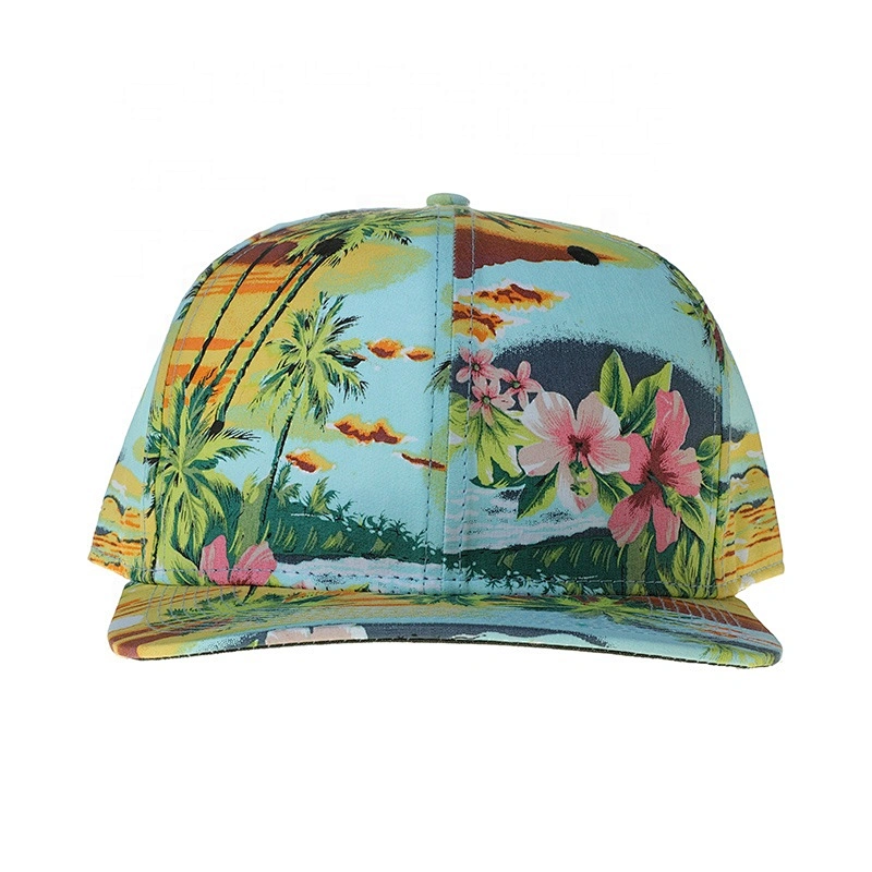 Floral Printed 6 Panel Custom Hats Hawaii  Snapback Adjustable Wholesale Blank Cap