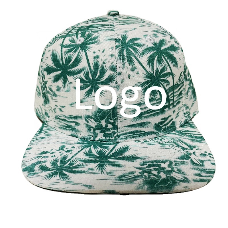 Custom Design Wholesale Flat Bill Tropical Floral Snapback Hats Sports Embroidery Logo Caps with Hawaiian Printing Pattern