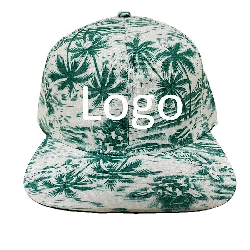 Custom Design Wholesale Flat Bill Tropical Floral Snapback Hats Sports Embroidery Logo Caps with Hawaiian Printing Pattern