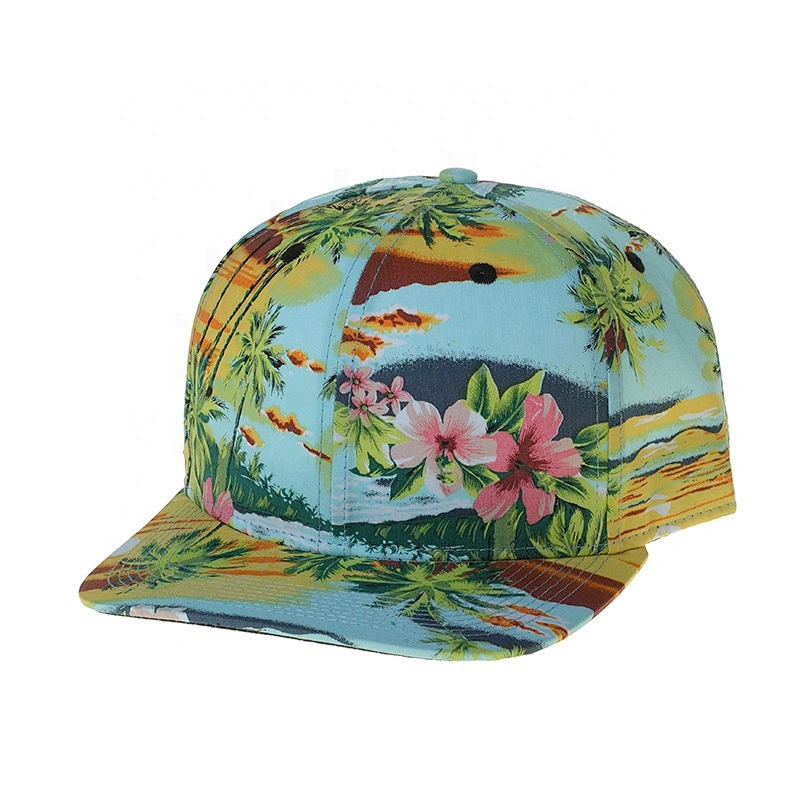 Floral Printed 6 Panel Custom Hats Hawaii  Snapback Adjustable Wholesale Blank Cap