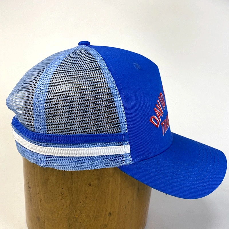 Wholesale Structured Cotton Mesh Custom Embroidered Stripes Trucker Snapback Cap Hat