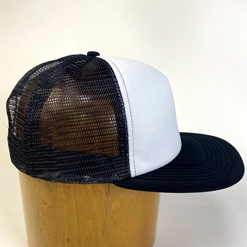Wholesale blank black Trucker Cap Flat Brim Foam Mesh Hat for Adults