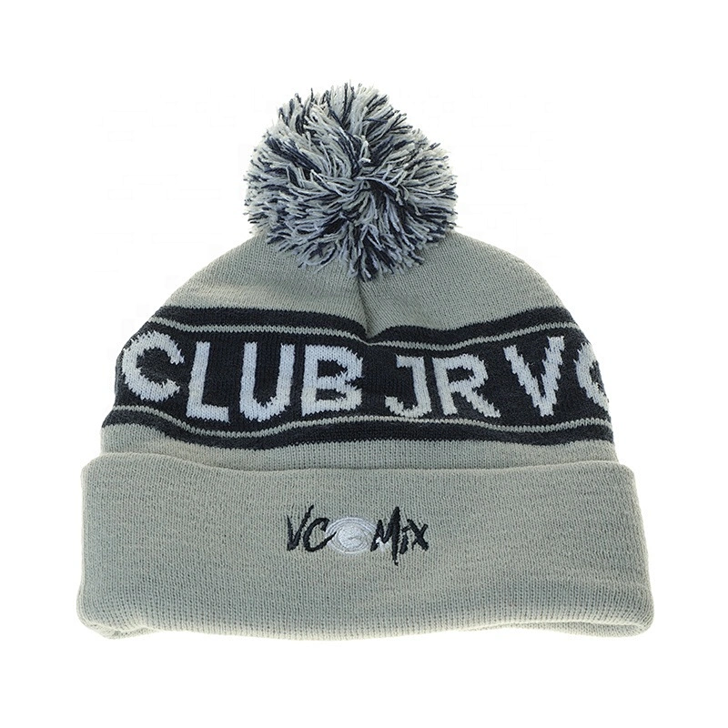 Wholesale 100% Acrylic Beanie Hat With Embroidered Logo And Pompom