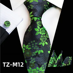 Fashion Floral Neckties With Pocket Squares Wholesale Men Ties And Hanky Cufflinks Set Casual Ties For Men Italian