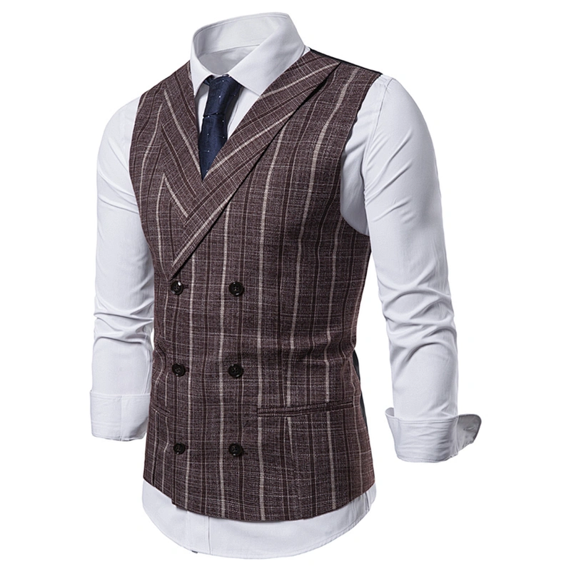 Smart Casual Striped Gilet Vest Formal Men Vest Waistcoat Double Breasted Cotton Suit Vest Men