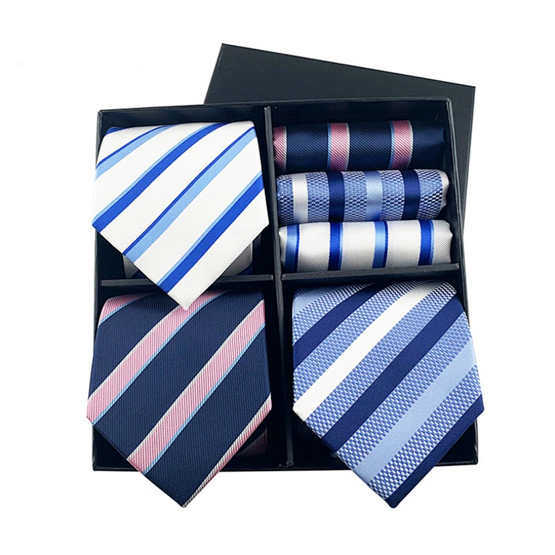 2021 Regular Men Ties and Hanky Set Custom Men Necktie Set Gift Box Fashion Mens Ties and Pocket Square Set