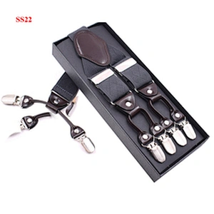 Wholesale 3.5cm width elastic adjustable Jacquard Woven 6 Clip Y Shape solid color Suspenders For Men Trousers