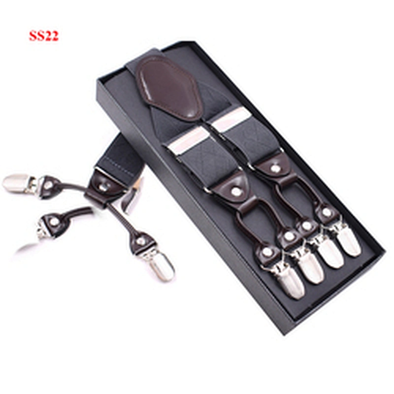 Wholesale 3.5cm width elastic adjustable Jacquard Woven 6 Clip Y Shape solid color Suspenders For Men Trousers