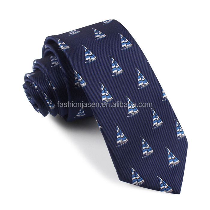 Sailboat Necktie Latest Wholesale High Quality Men 100% Silk Red Bule Black White Etc Customer
