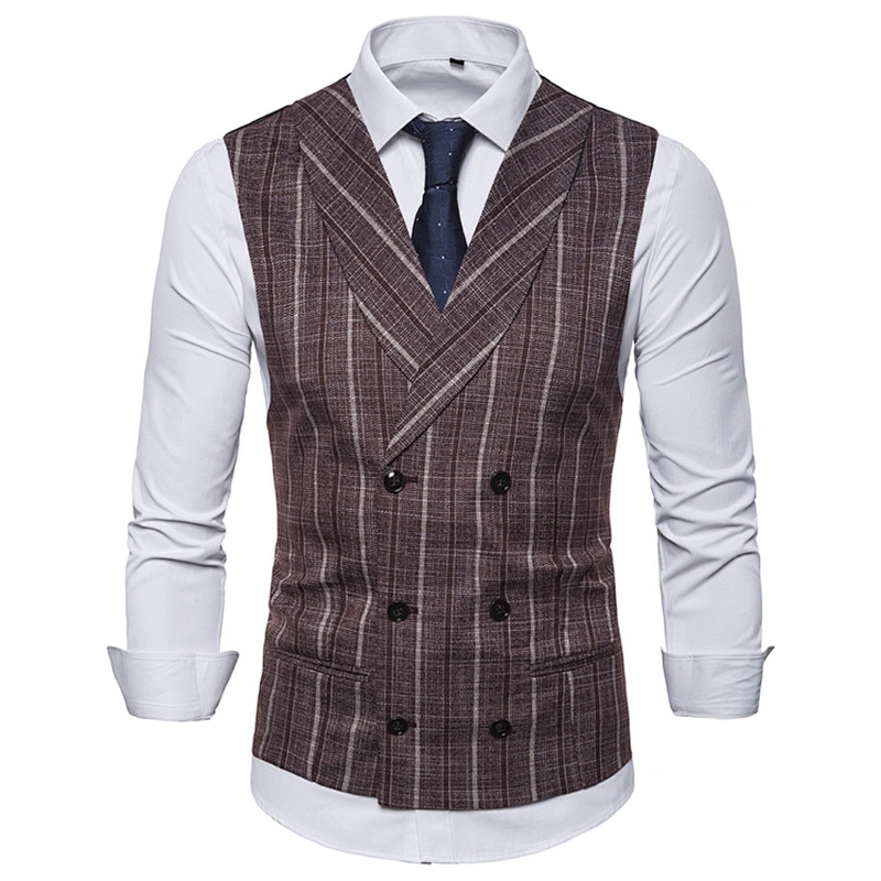 Smart Casual Striped Gilet Vest Formal Men Vest Waistcoat Double Breasted Cotton Suit Vest Men