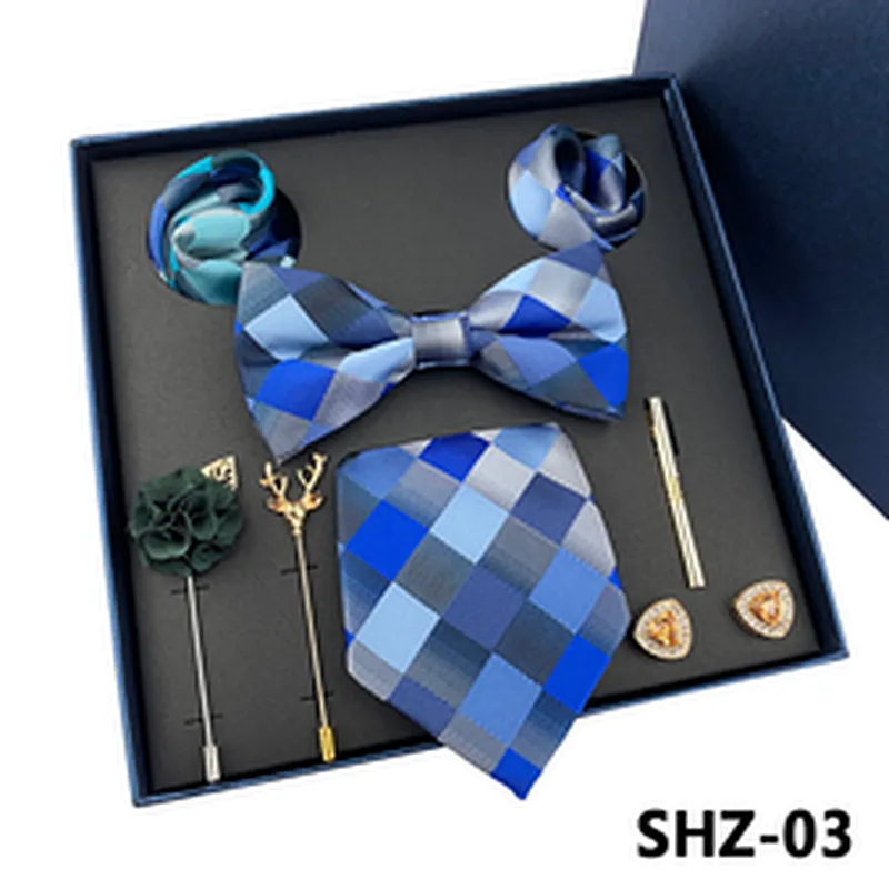Solid Costume Cravate 8 Pieces Fashion Necktie Set Gift Box Luxury Mens Tie Sets Gift Box Paisley Neck Tie Gift Set