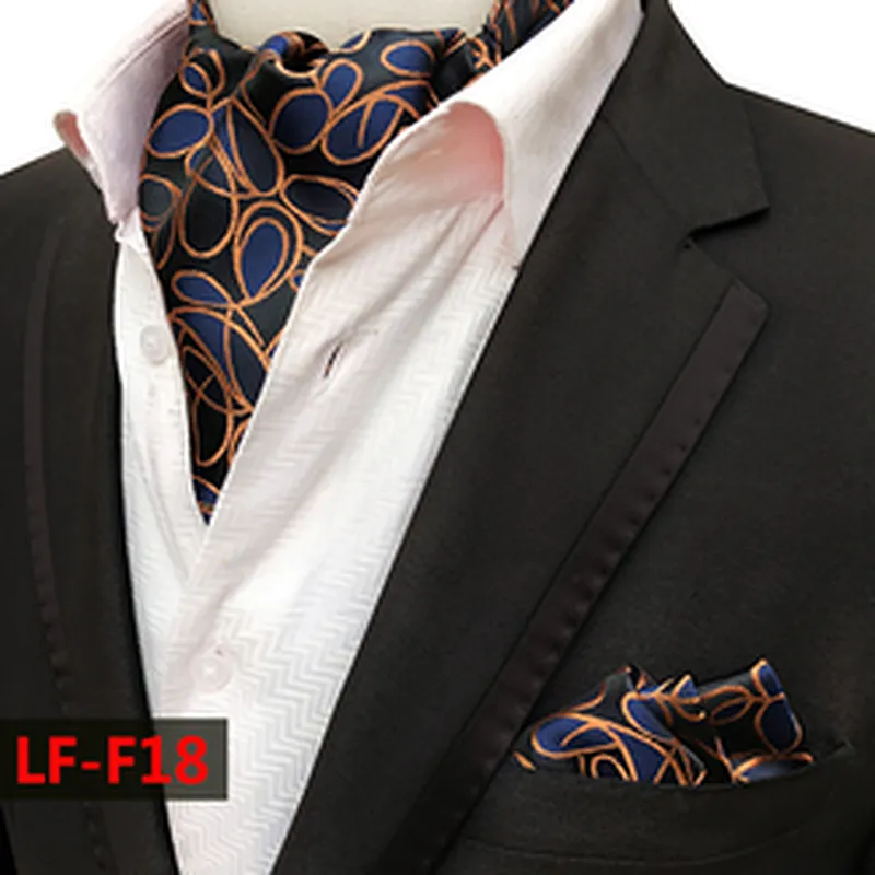 Fashion Paisley Folard Mens Ascot Casual Cravate Homme Polyester Handkerchief for Men Jacquard Woven Hanky Set