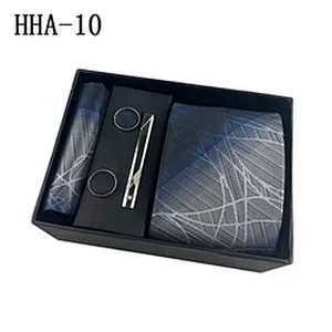 Fashion Tie Clip Pocket Square and Cufflink Set Gift Box Custom Men Ties and Hanky Set Floral Neckties With Pocket Squares