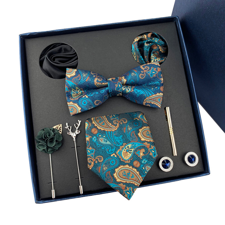 Luxury Men Ties and Hanky Set Paisley Men Handkerchief in Gift Box Polyester Tie Pocket Square and Cufflinks Set