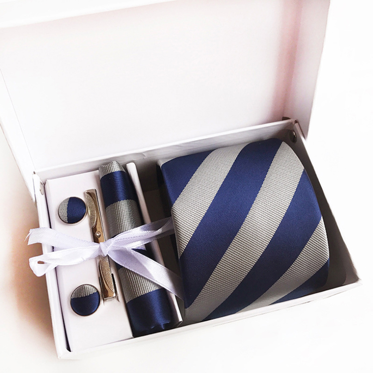 Custom Neckties with Pocket Squares Classic Stripe Men Ties and Hanky Set Tie Clip Pocket Square and Cufflink Set in Gift Box