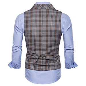 Khaki Suit Vest Men Formal Men Vest Waistcoat Double Breasted Casual Cotton Plaid Chalecos Hombre