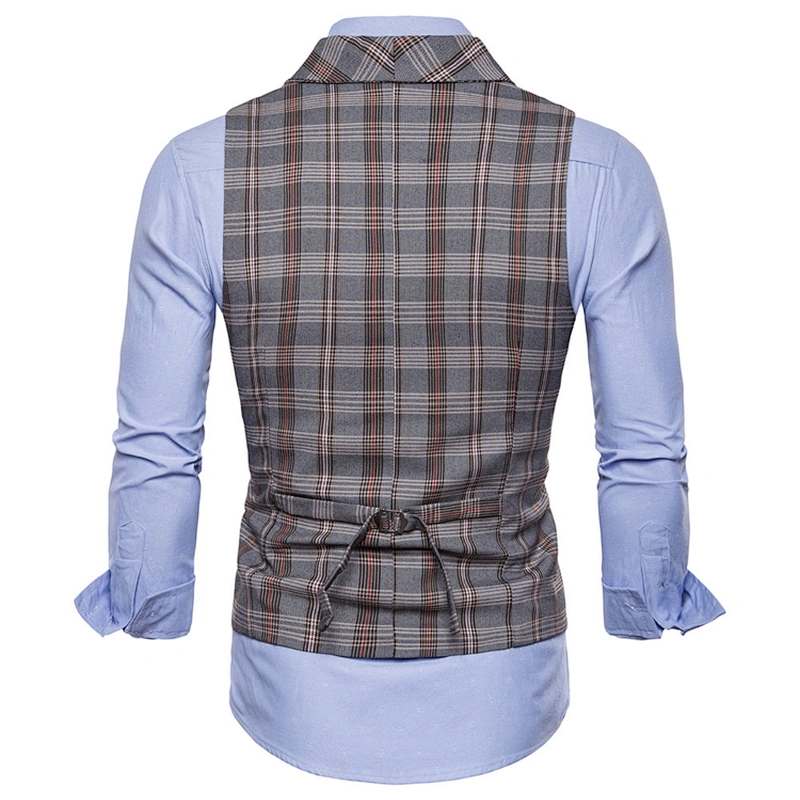 Khaki Suit Vest Men Formal Men Vest Waistcoat Double Breasted Casual Cotton Plaid Chalecos Hombre