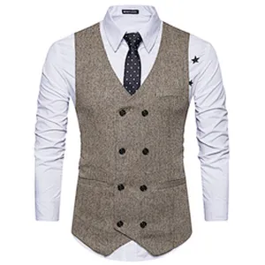 Casual Suits Vest Formal Men Vest Waistcoat Solid Cotton Men's Innerwear Vest Double Breasted Chalecos Hombre