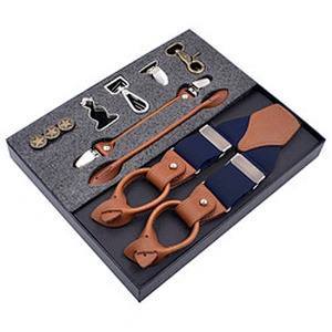 Latest Business Men Suspenders Luxury Multi-Function Suit 8 Kinds Of Clips Suspenders DIY Leather Suspender For Men Gift