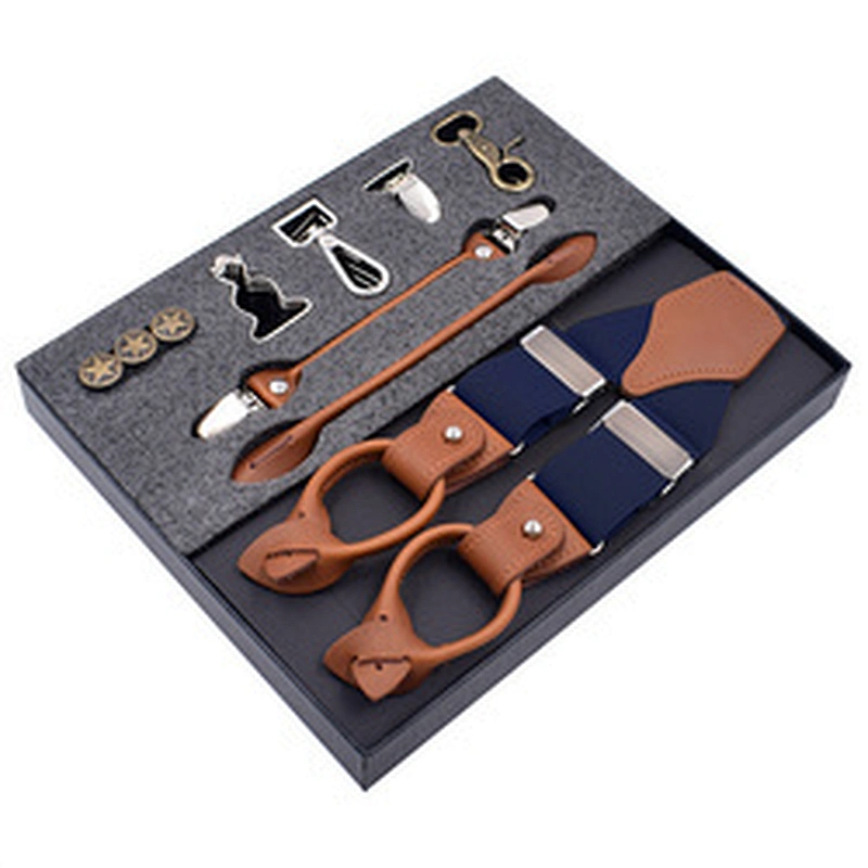 Latest Business Men Suspenders Luxury Multi-Function Suit 8 Kinds Of Clips Suspenders DIY Leather Suspender For Men Gift
