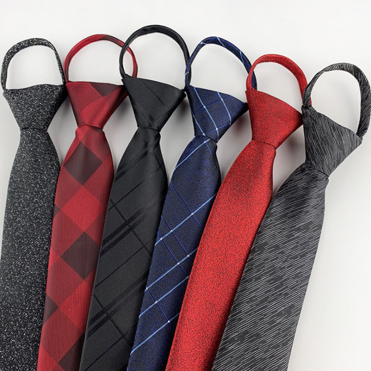 Wholesale Lazy Neck Tie Elastic Adjustable Fashionable Necktie With Zipper Tie Plastic Polyester Zipper Ties For Men
