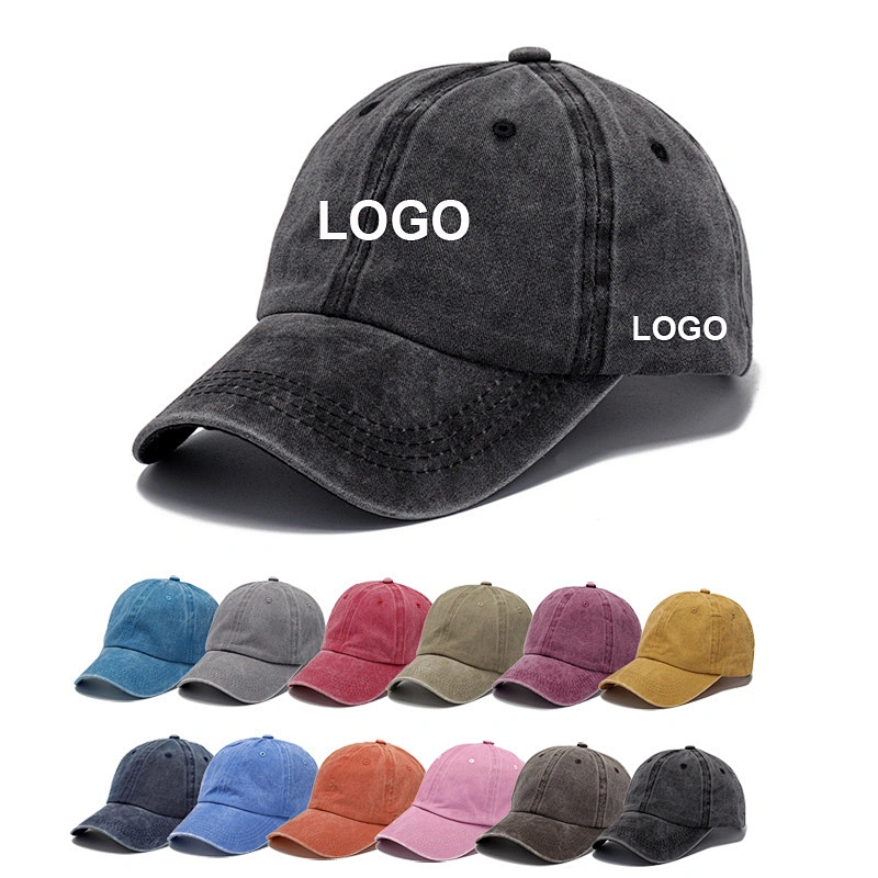 Wholesale Unisex 6 Panel Blank Embroidery Logo Cotton Washing Distressed Vintage Custom Baseball Trucker Hat Cap