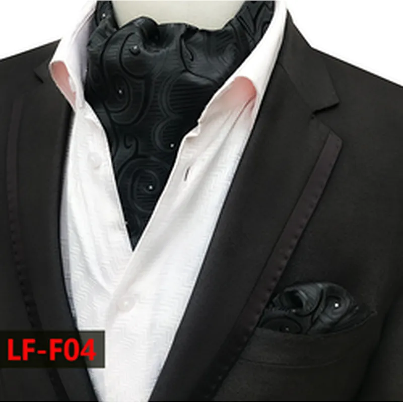 Fashion Paisley Folard Mens Ascot Casual Cravate Homme Polyester Hankerchief for Men Jacquard Woven Hanky Set