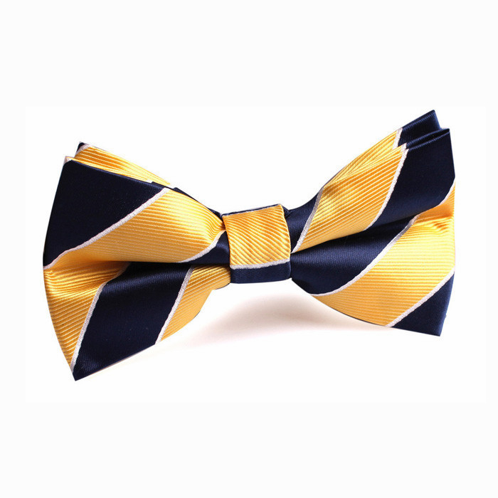 100% silk navy with yellow striped woven bowtie for men wholesale