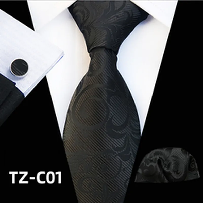 Wholesale Green Neckties With Pocket Squares Fashion Men Ties and Hanky Set Paisley Tie Pocket Square and Cufflink Set