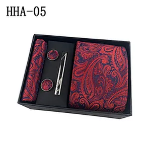 Fashion Neckties With Pocket Squares Custom Men Ties and Hanky Set Solid Tie Clip Pocket Square and Cufflink Set Gift Box