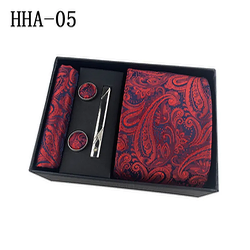 Fashion Neckties With Pocket Squares Custom Men Ties and Hanky Set Solid Tie Clip Pocket Square and Cufflink Set Gift Box
