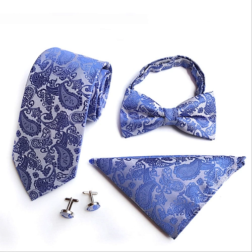 Custom Bow Tie Necktie Set Gift Box Paisley Mens Neck Tie Set Fashion Tie Pocket Square And Cufflink Set