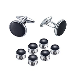 Fashionable men's brass with gold plated Onyx cufflinks shirt studs