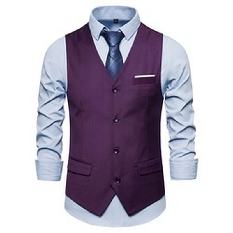 Casual Suit Vest Men Formal Solid Gilet Vest Double Breasted Cotton V-neck Men Vest Waistcoat