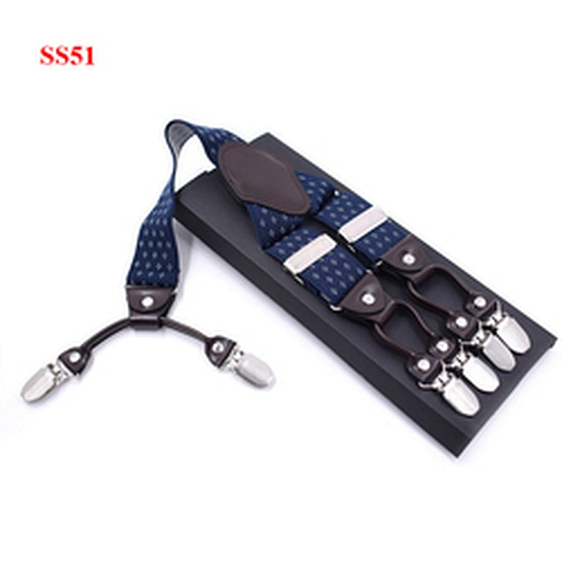 High Quality 3.5cm width elastic adjustable Jacquard Woven 6 Clip Y Shape Wedding Suspenders For Men Trousers